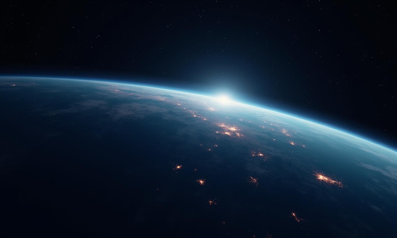 Earth from orbit with satellites